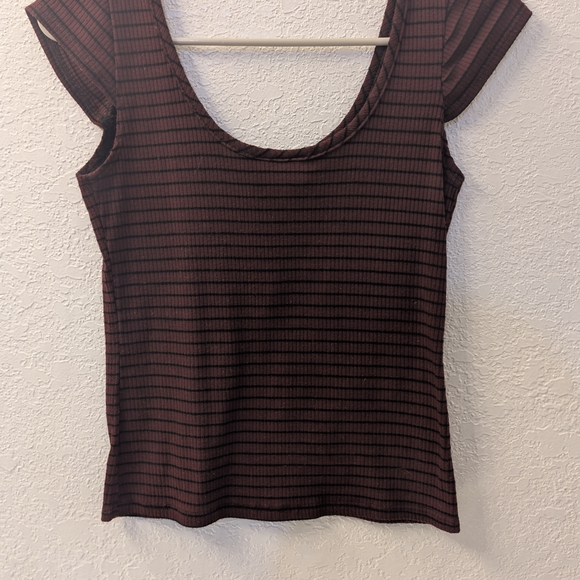 Poof! Burgundy Striped Short Sleeve Top - Picture 4 of 6